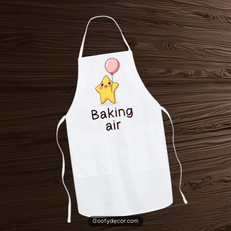 Funny bouncing star playing with a balloon while wearing an apron, a humorous kitchen essential.