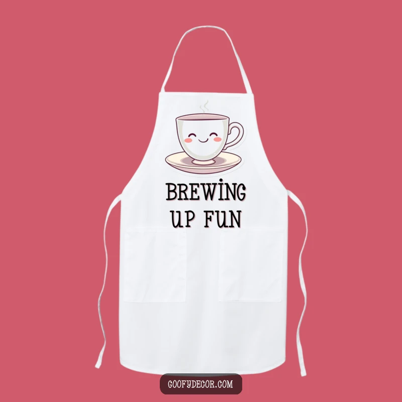 Funny Kawaii Teacup Spinning Apron: Smiling Cup Kitchen Fun for Tea Parties