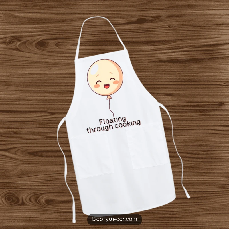 Funny apron depicting a happy little balloon character cheerfully floating upwards, perfect for festive occasions.