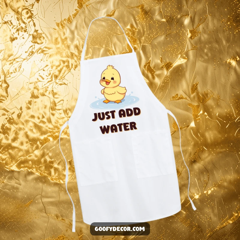 Funny duckling apron with a cheerful duckling splashing in a puddle, ideal for kitchen fun and protection.