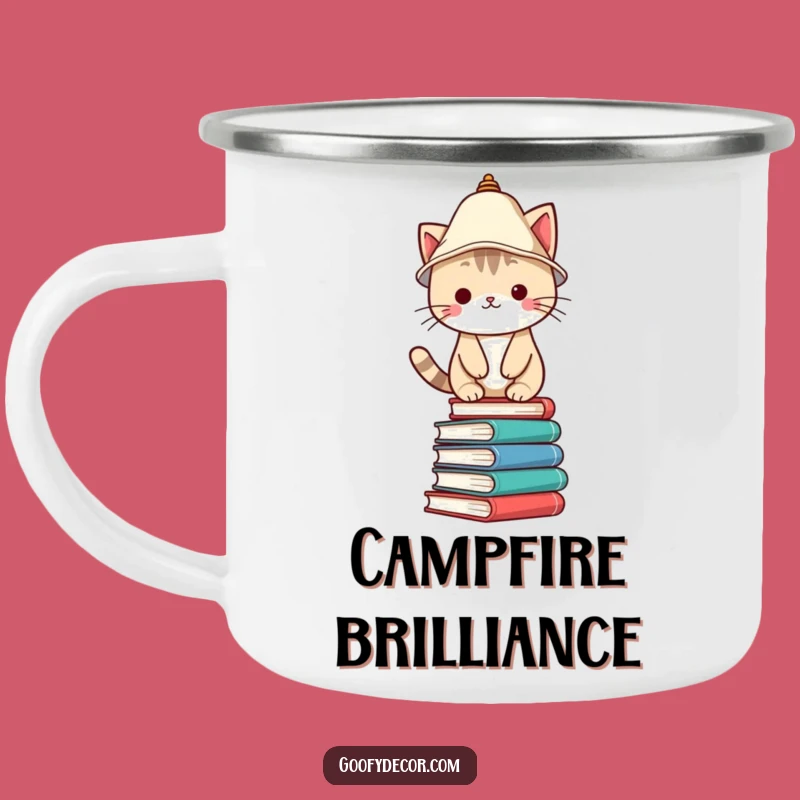Funny Kawaii Cat Camping Mug - Balancing Books Drinkware - Funny Gift