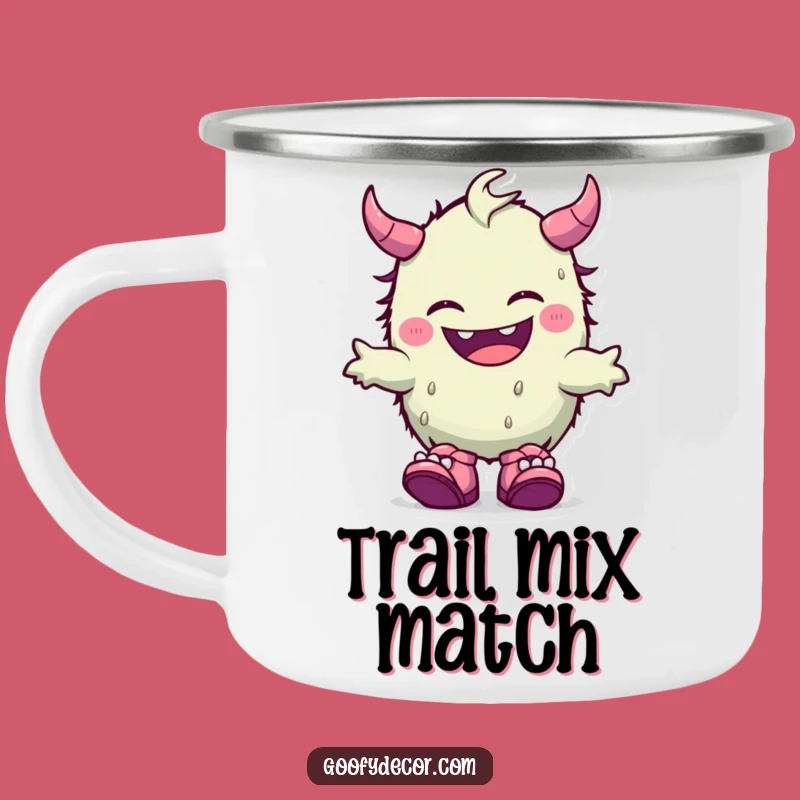 Funny Kawaii Monster Camping Mug: Giggles and Mismatched Shoes Outdoors