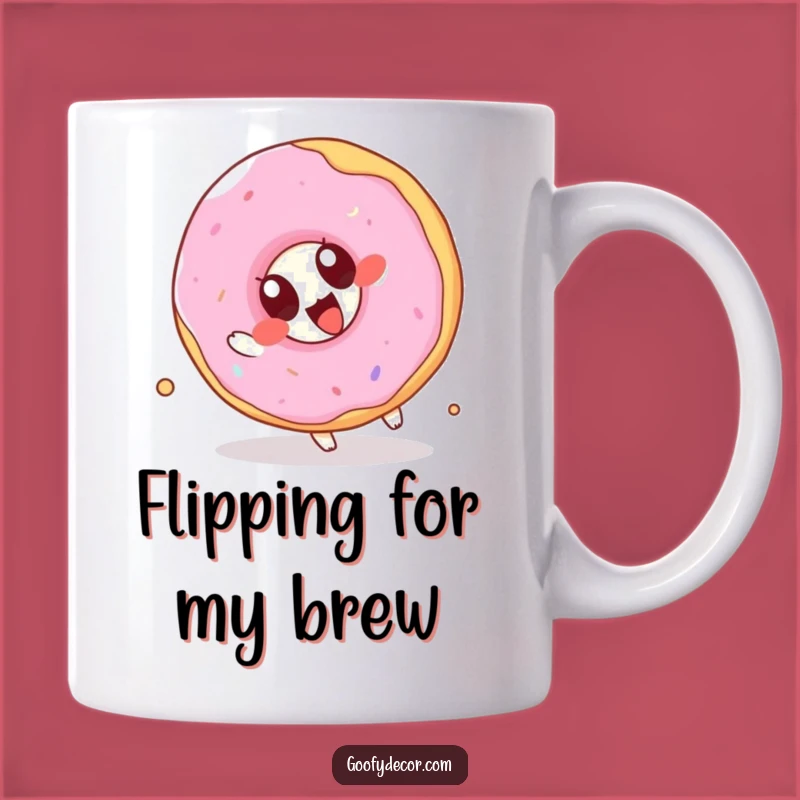 Funny Kawaii Donut Mug: Joyful Somersaulting Donut Cartoon, Perfect Funny Gift
