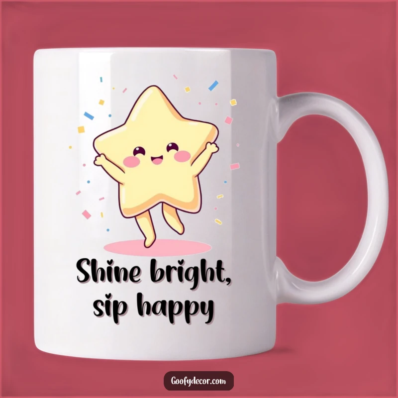 Funny Kawaii Star Mug: Cheerful Dancing with Confetti, Perfect Gift