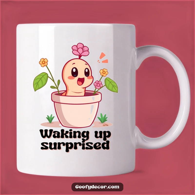 Funny Worm Mug - Surprised Flower Pot Pop - Funny Gift