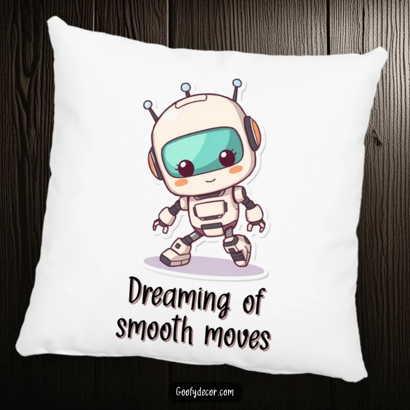 Funny Kawaii Robot Tripping Pillow: Soft decorative pillow with a cute robot comically tripping over its feet, offering comfort and humor. A unique funny gift.