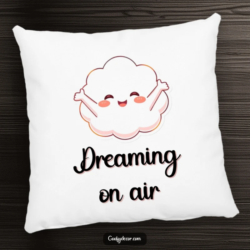 Funny pillow featuring a happy cloud character floating blissfully, perfect for adding comfort and a touch of whimsy.
