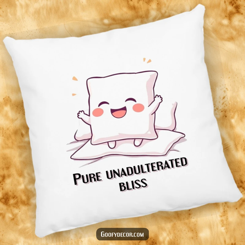 Funny pillow featuring a giggling pillow character bouncing with delight, offering maximum comfort and humorous charm.