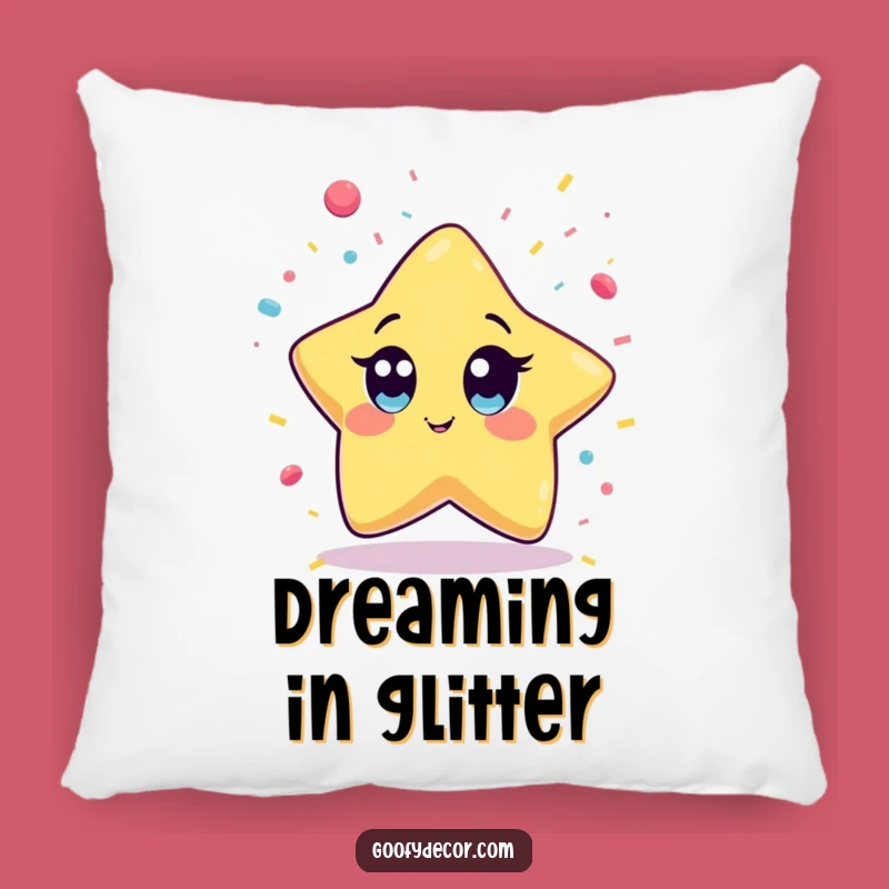Funny Kawaii Star Confetti Pillow: Wide-Eyed Star Cushion for Cozy Fun