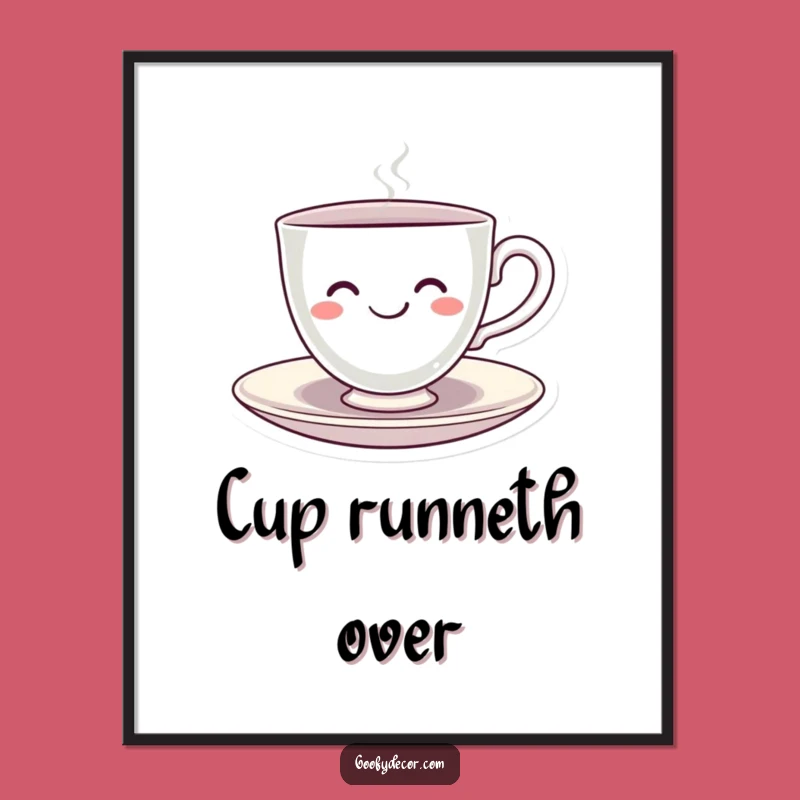 Funny Kawaii Teacup Spinning Digital Art: Smiling Cup Print for Instant Joy