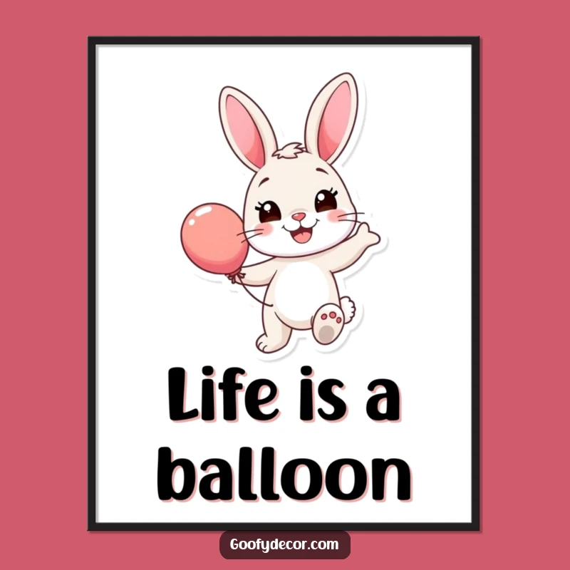 Funny Bunny Balloon Digital Art: Happy Hopper Printable, Perfect Funny Gift!
