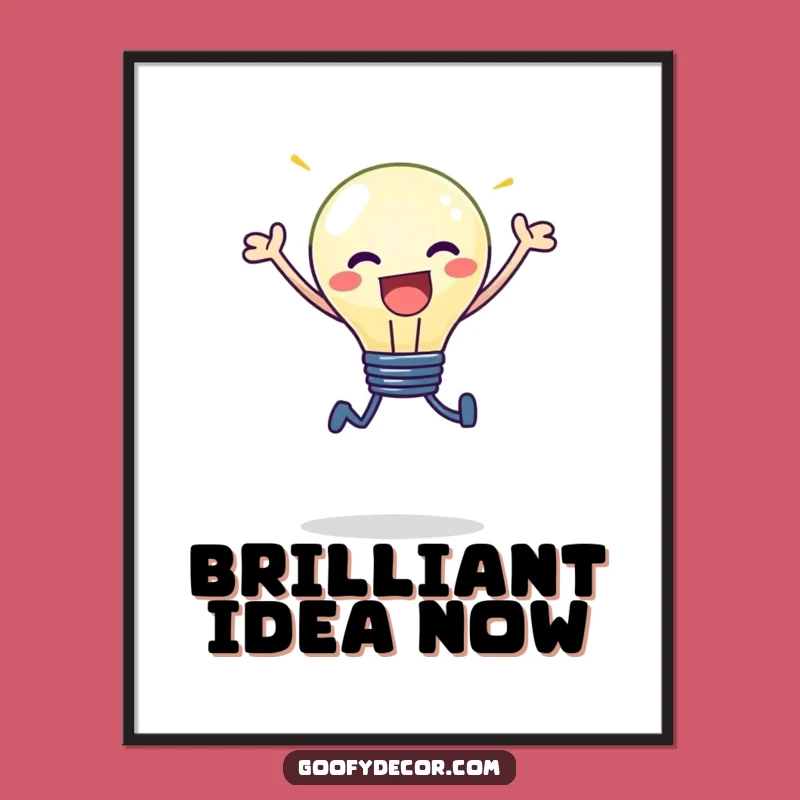 Funny Kawaii Lightbulb Leap Digital Art: Instant Brightness & Joy - Perfect Gift!