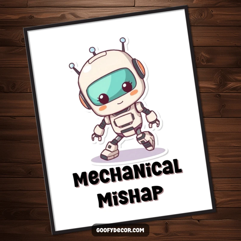 Funny Kawaii Robot Tripping Digital Art Print: High-resolution art of a cute robot comically tripping over its feet, bringing instant charm and humor. A downloadable funny gift.