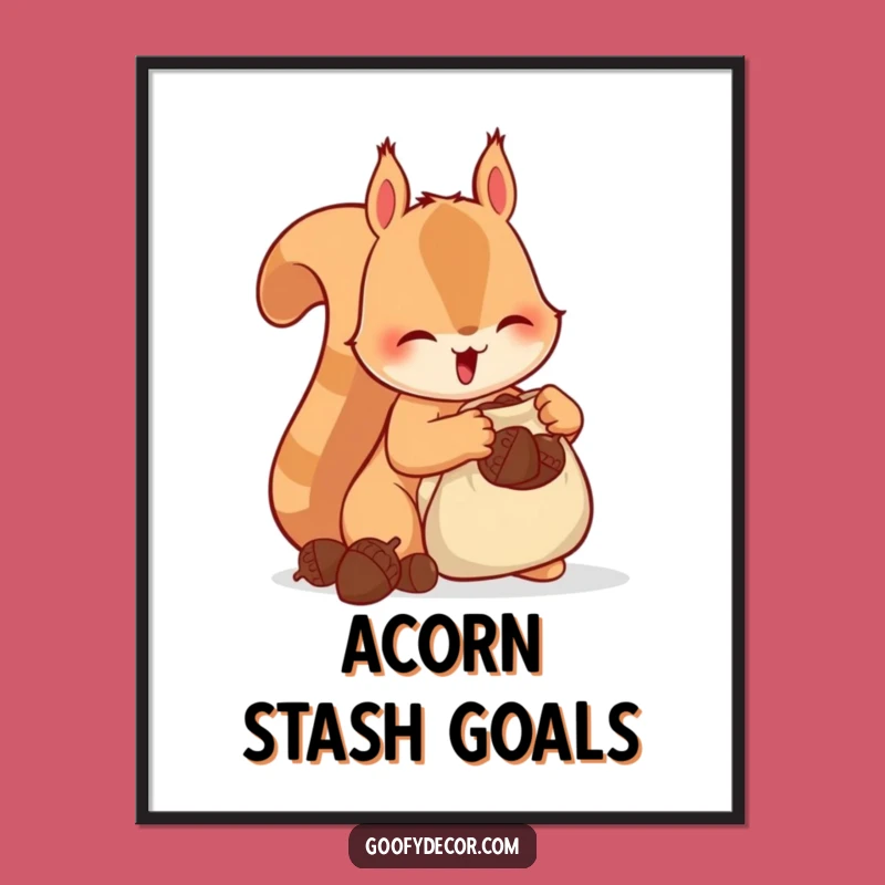 Funny Squirrel Acorn Digital Art Print - Hoarding Rodent Decor