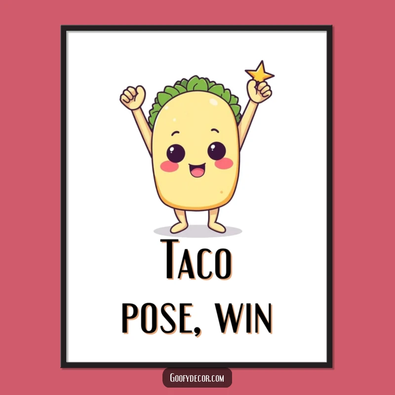 Funny Triumphant Taco Digital Art Print: Instant Victory Pose Decor, Amazing Funny Gift