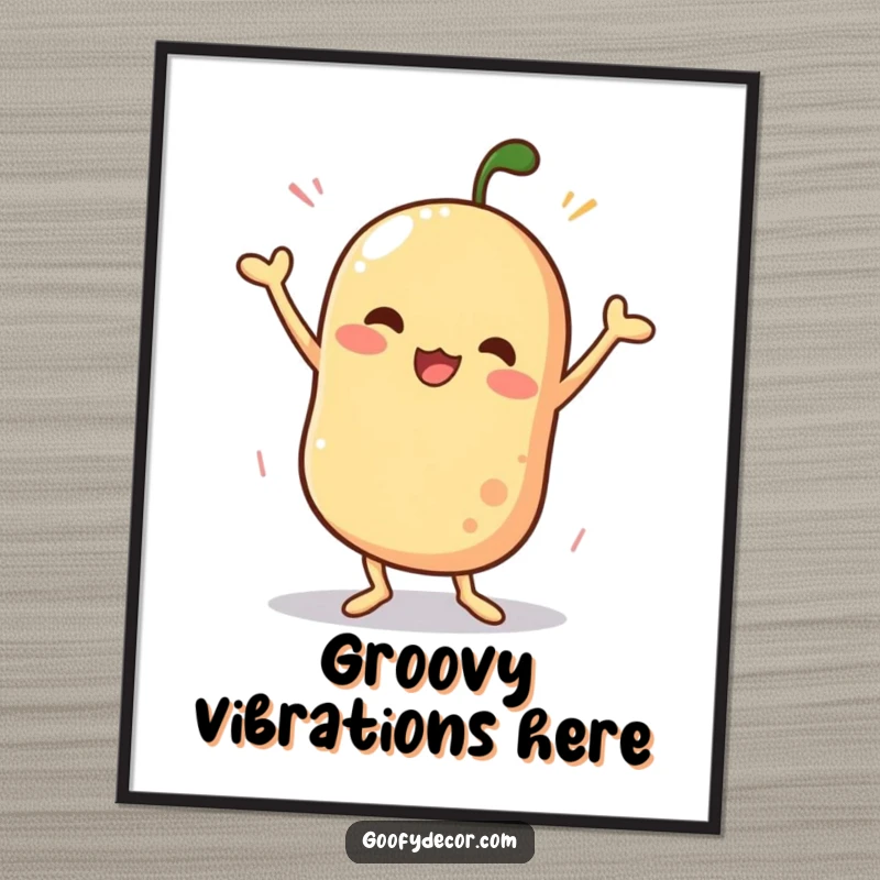 Funny digital art print of a wobbly character performing a silly, energetic dance, perfect for instant download and adding vibrant humor to walls.