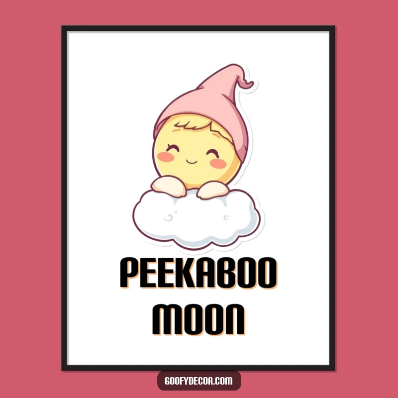 Funny Moon Digital Art: Sleepy Character Peeking from Behind Cloud