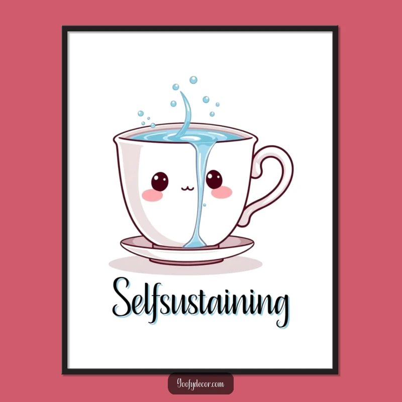 Funny Teacup Sparkle Digital Art: Playful Cartoon Character Refreshment Print Gift