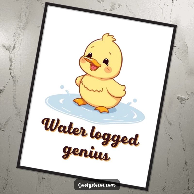 Funny duckling splashing digital art print, capturing a joyful duckling's happy moment in a puddle.