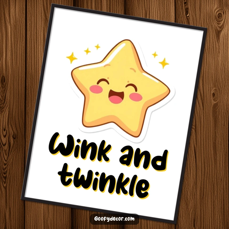 Funny digital artwork of a cheerful star character winking with bright, twinkling rays.