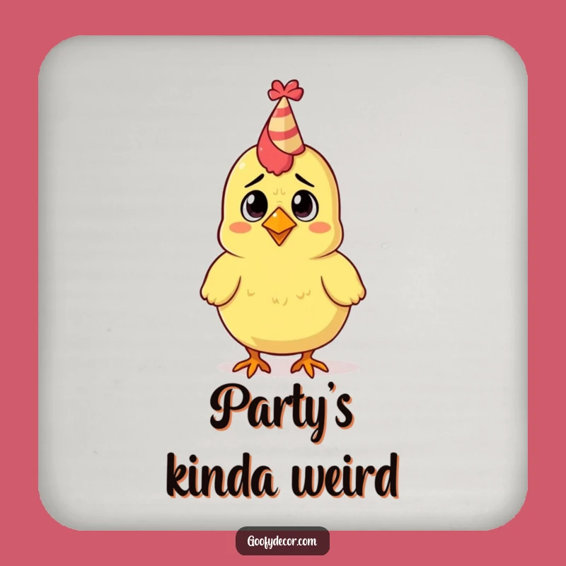 Funny Rubber Chicken Party Hat Coaster: Protect Surfaces with Confused Bird Humor, Great Funny Gift