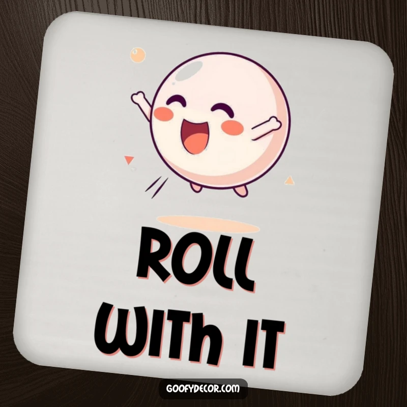 Funny Kawaii Bouncing Ball Drink Coaster featuring a happy kawaii ball character tumbling through the air with delight, adding fun to your drinks.