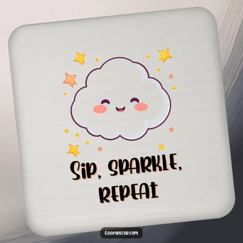 Funny coasters featuring a bubbly cloud character joyfully sprinkling colorful stars, offering stylish protection for furniture.