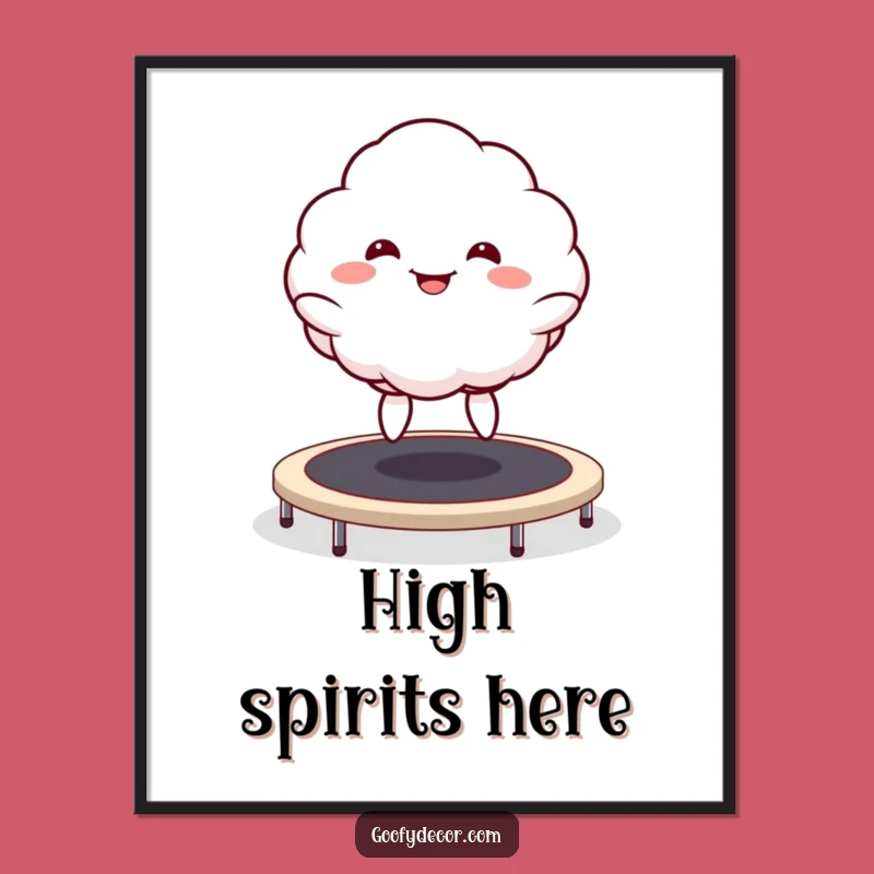 Funny Kawaii Cloud Trampoline Poster: Goofy Grin Art for a Cheerful Room