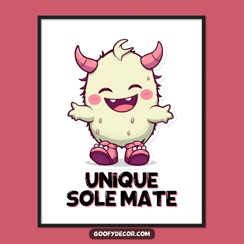 Funny Kawaii Monster Poster: Giggling Joy with Mismatched Shoes Art