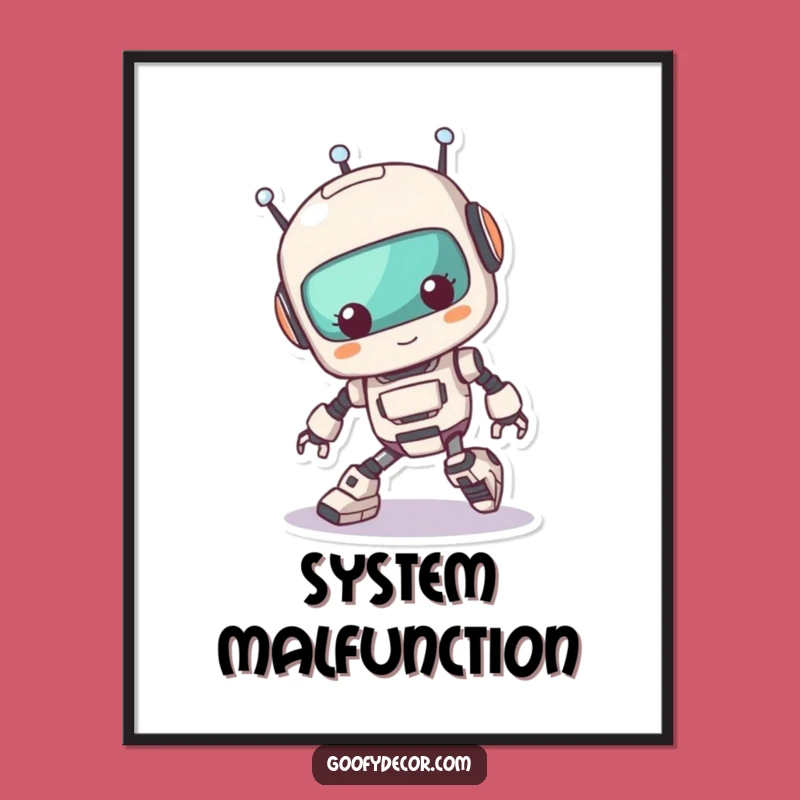 Funny Kawaii Robot Tripping Poster: Tech Humor for Your Walls