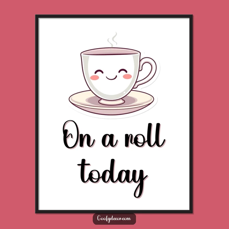 Funny Kawaii Teacup Spinning Poster: Smiling Cup Art for Cheerful Decor
