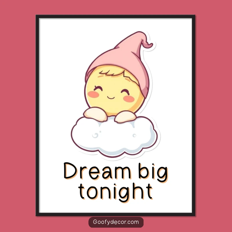 Funny Moon Art Print: Sleepy Celestial Peeking from Clouds Decor