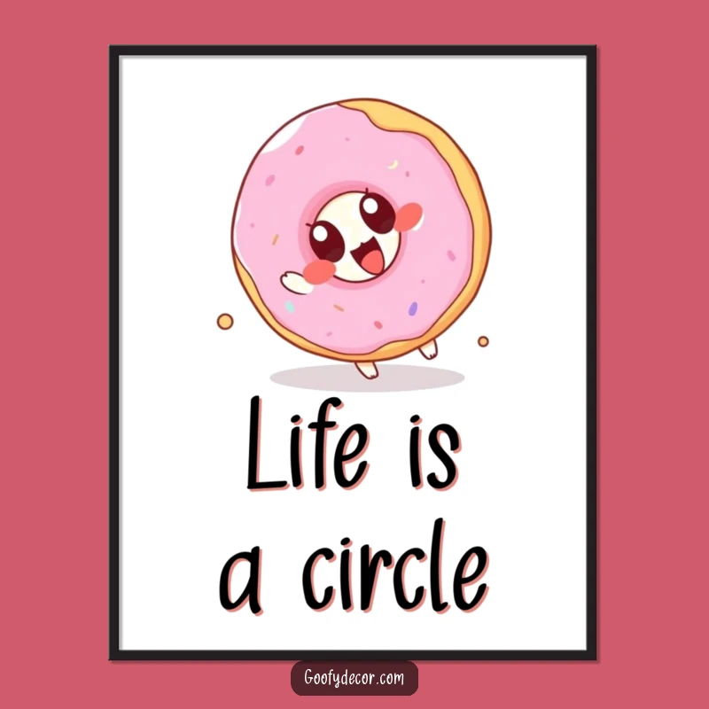 Funny Kawaii Donut Poster: Joyful Somersaulting Donut Art Print, Perfect Funny Gift