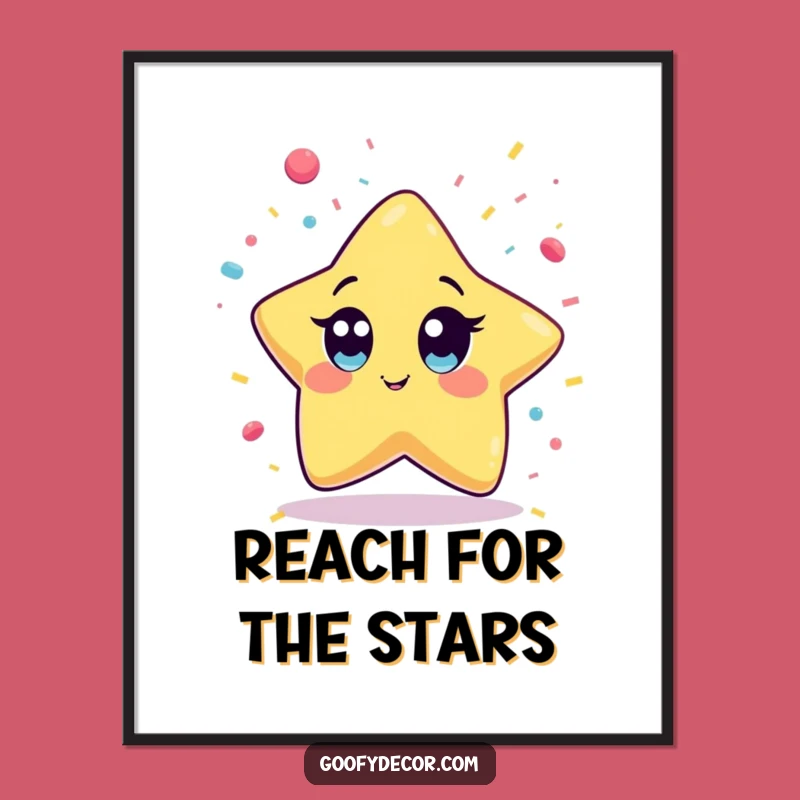 Funny Kawaii Star Confetti Poster: Wide-Eyed Star Art for Festive Decor