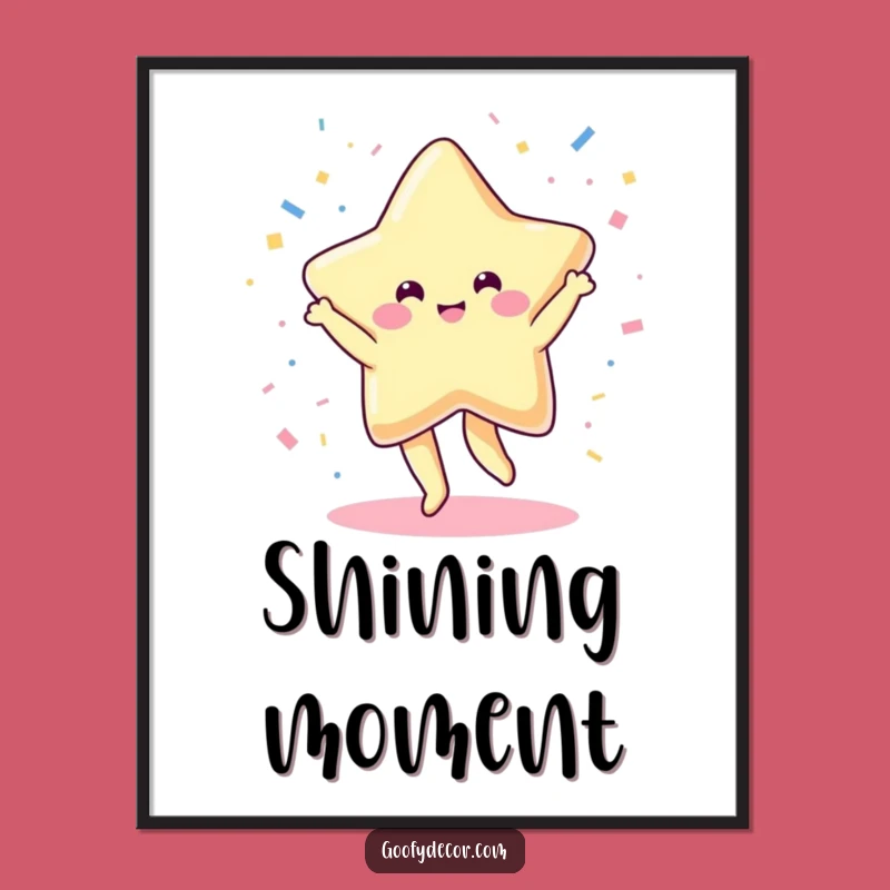 Funny Kawaii Star Poster: Cheerful Dancing Confetti Wall Art