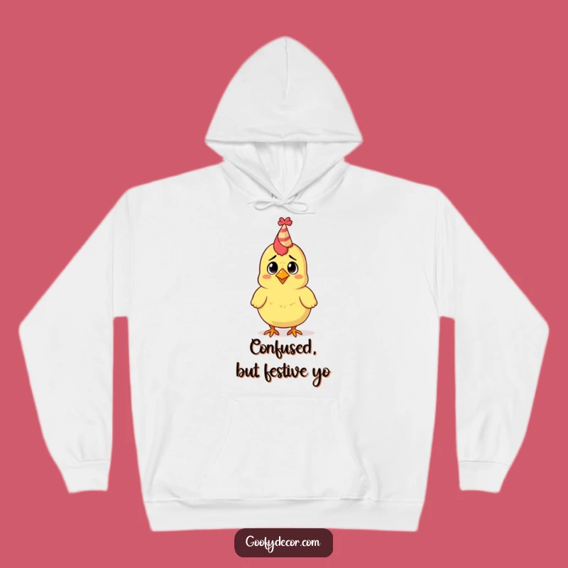 Funny Rubber Chicken Party Hat Hoodie: Cozy Confused Poultry Sweatshirt, Perfect Funny Gift