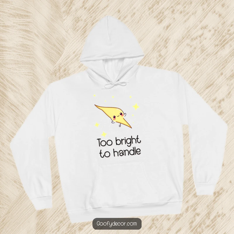 Funny lightning bolt character soaring through a starry sky, printed on a cozy hoodie, perfect for adventure.