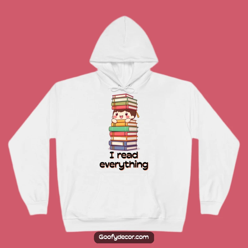 Funny Happy Character Book Tower Hoodie - Cozy Comfort for Literary Enthusiasts