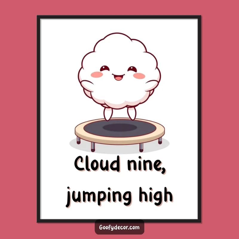 Free Printable Kawaii Cloud Wall Art: Goofy Grin Trampoline Jump, Hilarious Downloadable Decor