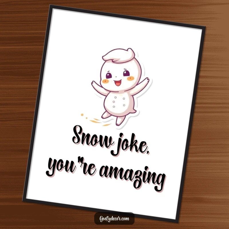 Funny Free Printable Wall Art: Giggling snowflake character in a delightful twirl, bringing smiles to any wall.