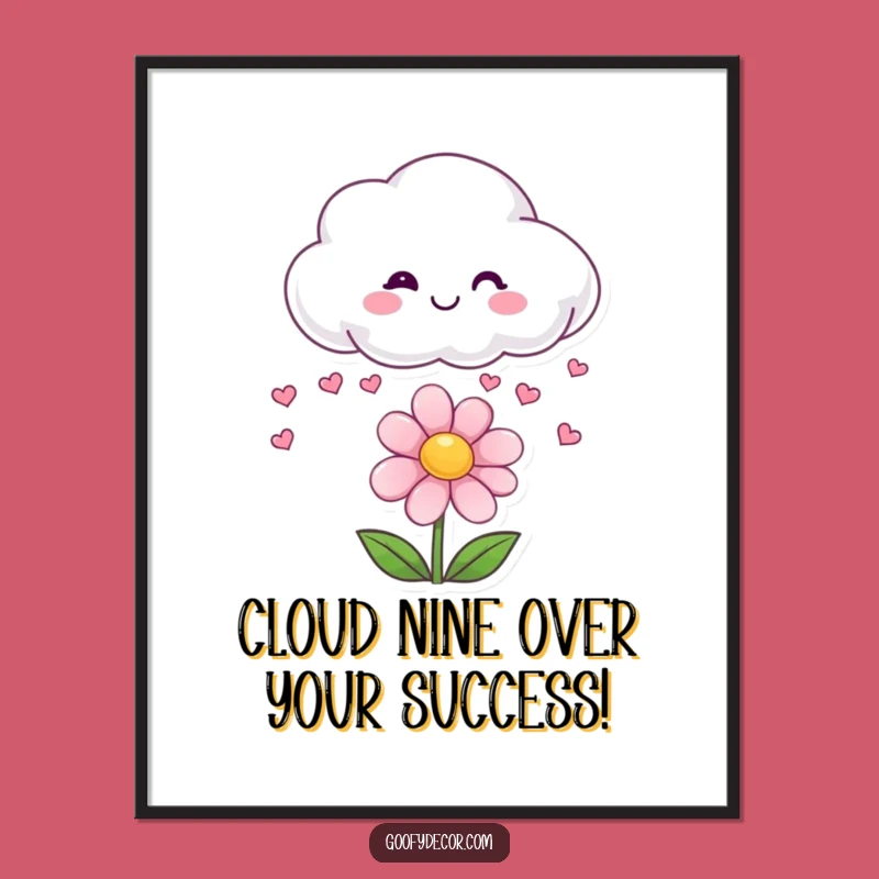 Free Printable Wall Art: Heart Cloud Raining on Flower, Funny Decor