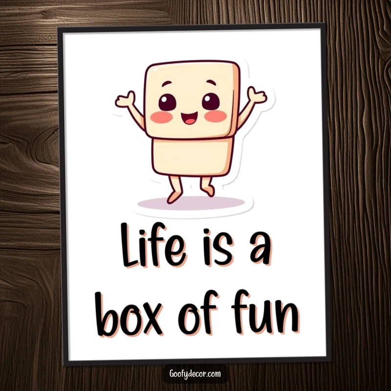 Funny Free Printable Wall Art of a square character energetically doing a happy, bouncy jig.