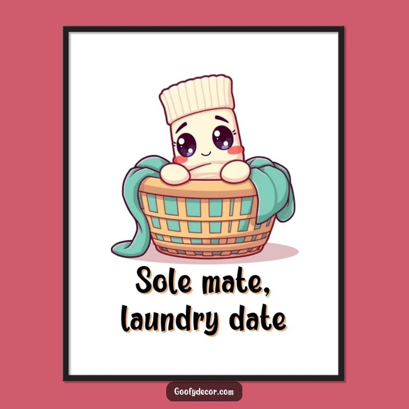 Funny Free Printable Sock Art: Whimsical Laundry Basket Character Downloadable Wall Decor