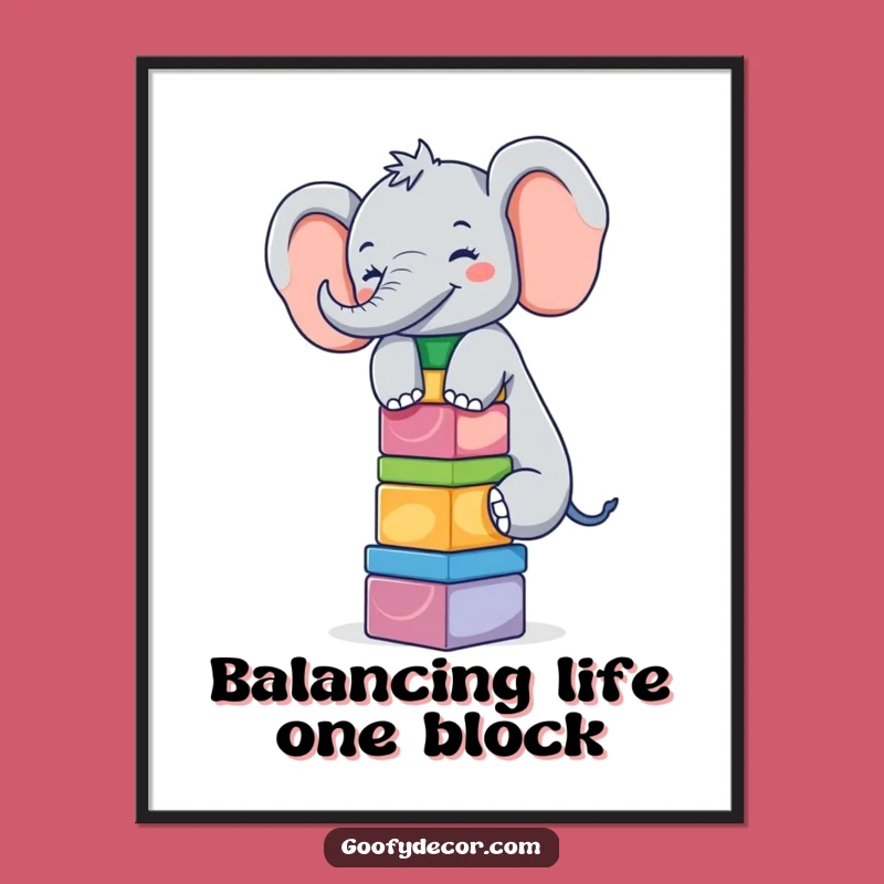 Funny Free Printable Wall Art: Elephant's Playful Block Balance Decor