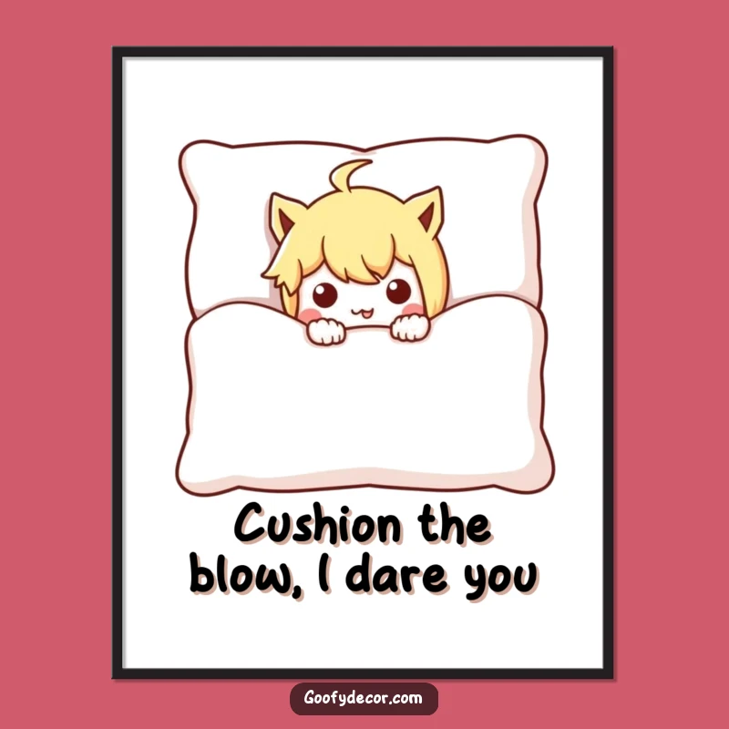 Funny Free Printable Wall Art: Mischievous Cushion Character Downloadable Art