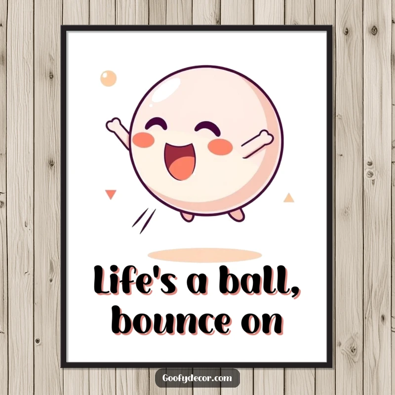 Funny free printable wall art: A kawaii bouncing ball character tumbling joyfully through the air with sheer delight.