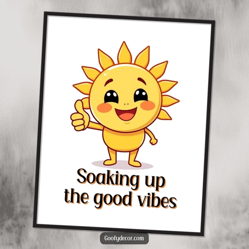 Funny Free Printable Wall Art: A joyful sun character with beaming rays giving a big thumbs up, radiating happiness.