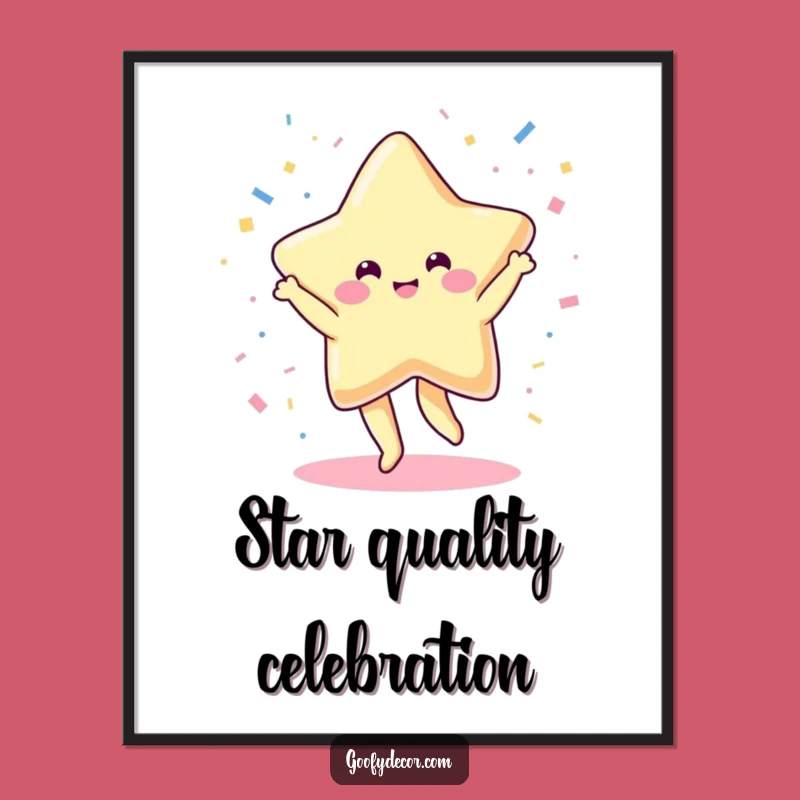 Funny Free Printable Wall Art: Dancing Kawaii Star with Confetti - Joyful Downloadable Decor