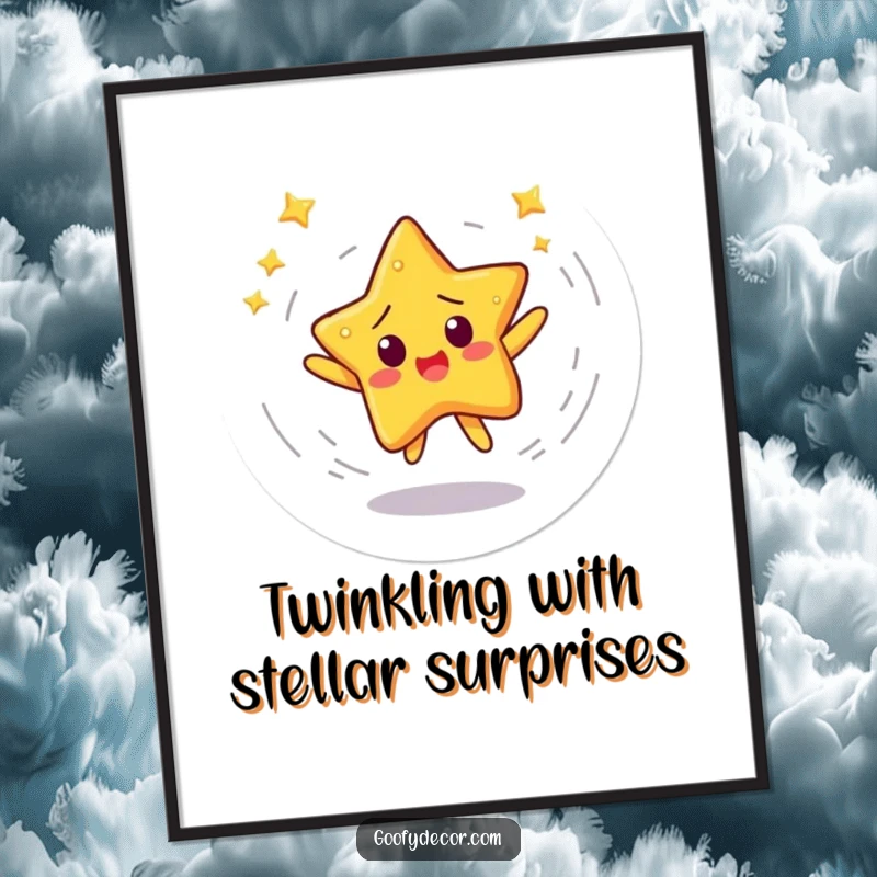 Funny Free Printable Wall Art: Startled star character spinning rapidly in a dizzying, energetic dance.