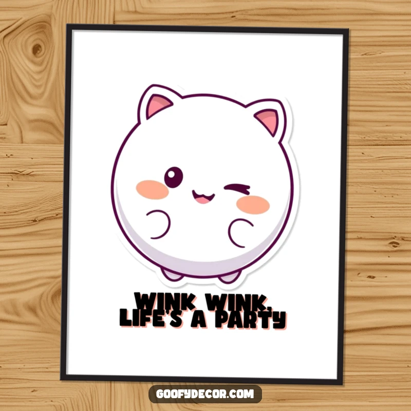 Funny Free Printable Wall Art featuring a round, smiling character giving a playful wink, perfect for retro-inspired decor.